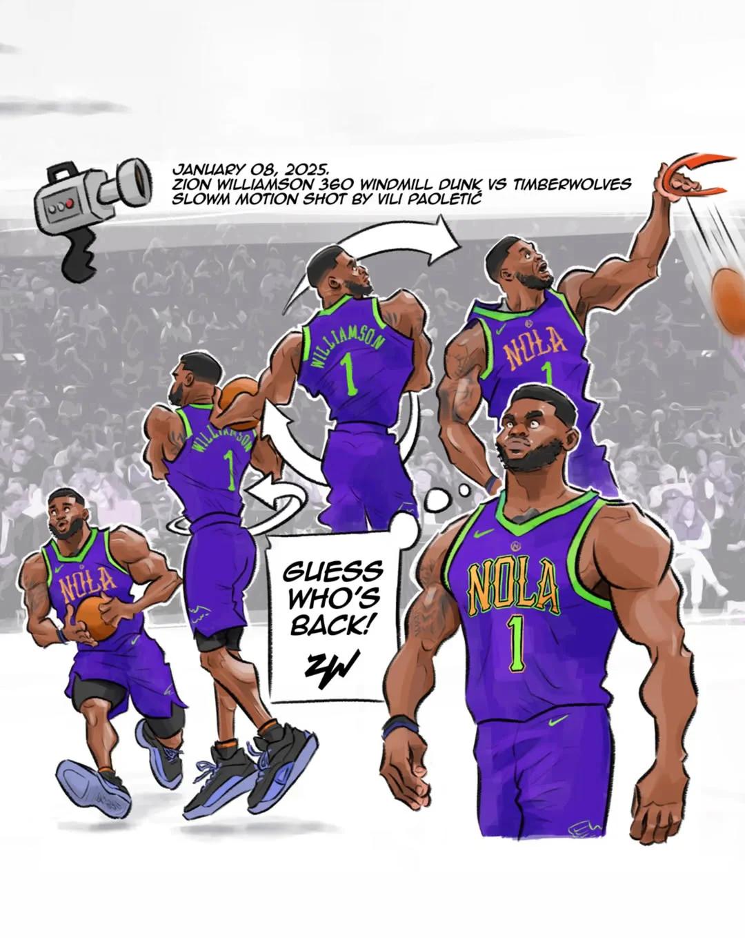 包含锡安回归首秀暴扣5次，鹈鹕大胜开拓者的词条